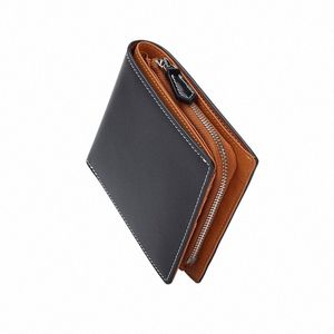 Bisondenim New Men's Leather Folding Wallet Simple Luxury Fi Wallet Zipper Coin Bag Multifunctial Card Holder W4545 E7A7＃