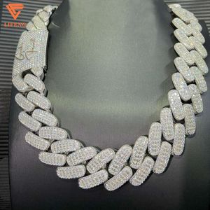 Lifeng smycken 30mm bredd VVS Moissanite Link Chain Baguette Diamond 925 Sterling Silver Cuban White Gold Necklace Custom Chain
