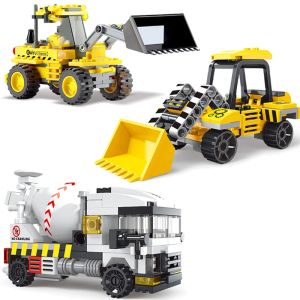 City MINI Urban Engineering Bulldozer Cement Mixer Truck MOC Figure Building Blocks Bricks Classic Model Toys For Kid Gift