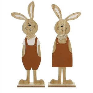 2pcs Large Wooden Easter Rabbit 15/43cm Standing Bunny Wood Craft Ornaments for Home Kids Room Easter Party Decorations Supplies