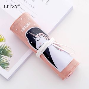 Unicorn Roll Up Pencil Case For Girls Canvas School Pencilcase Storage Bag Portable Pen Box Student Supplies Material Escolar