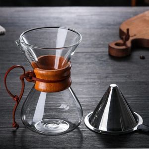 Hand Coffee Pot Drip Vintage Set Thickened Bamboo Glass Filter Cup Utensil 240410