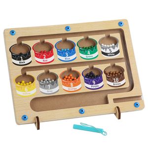 Educational Toy Color Matching Magnetic Bead Moving Game Popular Wooden Magnetic Color Counting Maze Toy