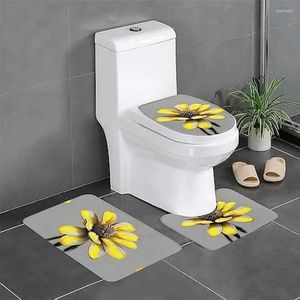 Tappetini da bagno fiore grigio giallo 3 pezzi Set di tappeti da bagno tappeto coperchio coperchio non slittamento con pavimento della camera da letto di supporto in gomma