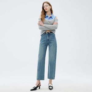 high-end stick jeans for womens spring/summer new high waisted slimming and loose fitting straight leg cropped pants