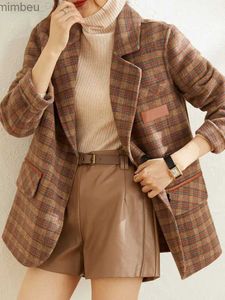 여자 양복 블레이저 스프링 봄과 가을 모방 캐시미어 코트 여성 의류 격자 한국 버전 느슨한 재킷 기질 단순 블레이저 C240410