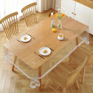 Round Transparent PVC Plastic Tea Table Cloth Cover Lace Soft Glass Tablecloth Waterproof Tablecloth Kitchen Dining Table Cover