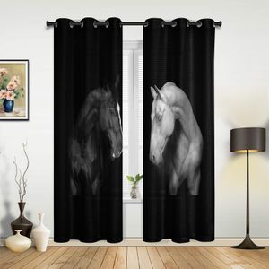 Corteias pretas e brancas de cavalo de animais para cortina de janela da sala de estar para quarto cortinas de decoração de casa modernas