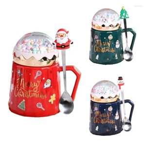 Canecas Árvore de Natal Santa Snow Globo Caneca Festiva de 16 onças para mulheres Globos de inverno lamas de microondas Cerâmica segura para lavadora de louça