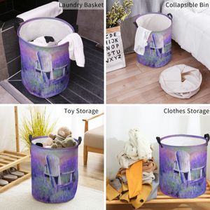 Purple Lavender Flower Field Chair Dirty Laundry Basket Foldable Home Organizer Basket Clothing Kids Toy Storage Basket