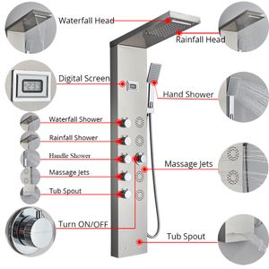 Uithner Banheiro Torneira do chuveiro Painel de chuveiro Painel de chuveiro Conjunto de banheira Misturador de banheira com pulverizador de mão Sistema de massagem na tela de temperatura