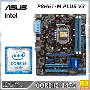 Placas -mãe asus p8h61m mais v3 +i5 3470 kit de placa -mãe lag 1155 ddr3 core i3 i5 i7 processador Intel h61 canal dual 16gb 1333mhz