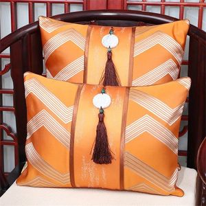 Kudde mjuka täcker lyxig kinesisk stil kast kudde med tofsar orange randig dekorativ bäddsdekor