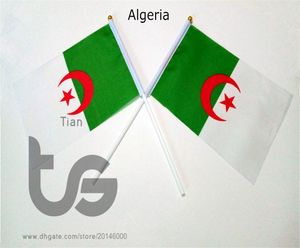 Algeria Flag Banner 10断片ロット14x21cm Flag 100お祝い装飾用のプラスチック製の旗竿付きポリエステル旗Algeria4368333