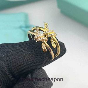 Top grade Designer rings for womens Tifancy V Gold Plating New Knot Ring Female Plating 18k Rose Gold Twisted Rope Ring Girl Love Same Style High Original 1:1 With logo