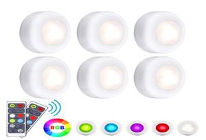 LED Closet Lights RGB Puck Lights 16 Colors Wireless Under Cabinet Lighting Battery Powered Night Lights with Remote Control Dimme5444525