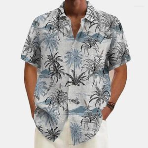 メンズカジュアルシャツ夏ハワイアンシャツビーチホワイトカーキ半袖ココナッツツリープリントトップS-5XL