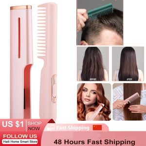 Brushes Electric Hair Straightener Brush Mini Hair Curler Fast Heating Comb Men Beard Straightening Iron Hot Combs Wet Dry Styling Tools