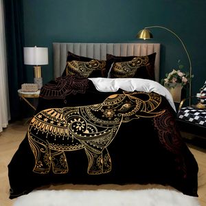 象の羽毛布団カバーセットクイーン/キング/フルサイズのボヘミアンスタイルの女性エキゾチックな動物の花屋の掛け布団カバーポリエステル寝具セット