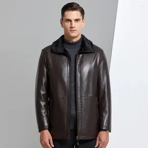 Ternos masculinos de alta qualidade Mink de inverno Puramento preto casaco de meia-idade de meia-idade jaquetas de couro genuíno masculino mais roupas de veludo grossas