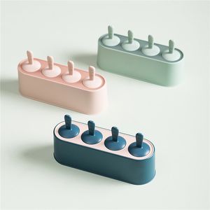 4Holes Food Grade Silicone Ice Cream Mould Ice Cream Tubs Tray Popsicle Barrel Mold Summer DIY Fruit Juice Dessert Freezer Maker