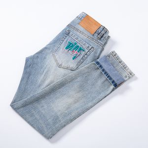 Mäns jeans vår sommar tunna män smal fit europeiska amerikanska cdicon high-end märke små raka byxor q9575-00