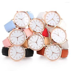 Wristwatches Fashion Women Watch Leather Band Analog Quartz Round Wrist Casual Simplicity Watches Vintage Clock