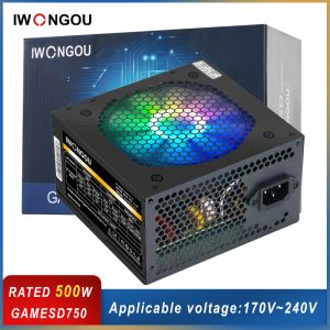 Malzemeler Iwongou Güç Kaynağı 500W PC Oyunları için 24pin 12V ATX ​​Active PFC Kaynak 500W Plus 120mm LED Fan Gamesd650 PSU ile