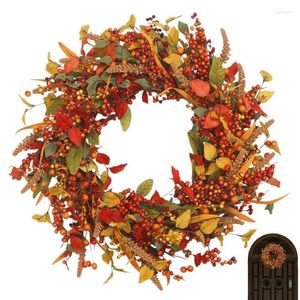 Dekorativa blommor faller Berry Wreath Portable Harvest Autumn ytterdörr Artificial Thanksgiving Festival Garland för väggar Windows