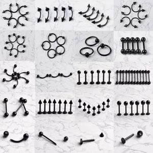 10 PCSLOT Svart rostfritt stål yebrow näsring tragus örhängen spiral brosk läpp labret stud nippel piercings kropp smycken 240407