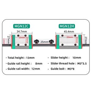 Miniaturowy przewodnik liniowy MGN12 Poradnik L od 150 mm do 1150 mm z MGN12C MGN12H Karetkę suwaka blokowego dla części drukarki 3D CNC