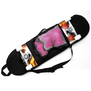 Bolsas de skate mochila de skate mochila prática bolsa de shoder preta de chiffon bolsa de malha de cinta ajustável Longboard Carry Drop Drop Sports O DHOFP