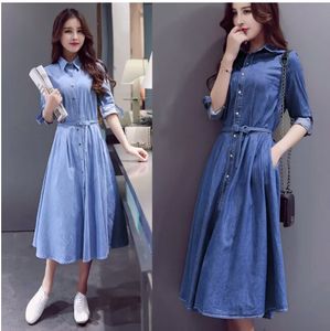 15pcs Herbst neue Mode Frauen Denim Kleid lässige lockere Langschild T -Shirt Kleider Plus Größe kostenloser Versand