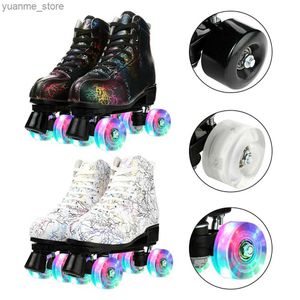 Inline Roller Skates PU Leather Roller Skates Shoes Adult Professional Rink Double Row Flashing Quad Skate 4 Wheels Sliding Inline Skating Sneaker Y240410