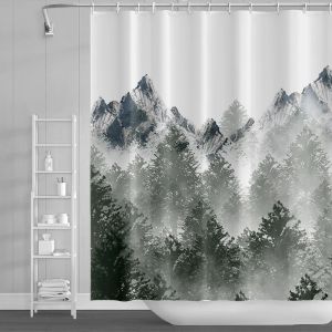 Misty Forest Shower Curtain For Badrum Natural Woodland Fantasy Fog Jungle Tree Bath Curtain Ployester Waterproof 180x240