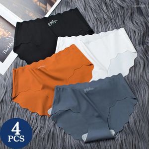 Kadın Panties 4pcs/Set ipeksi saten dikişsiz iç çamaşırı dişi dalga kenarı donanımları kızlar rahat brifingler yumuşak külot iç çamaşırı