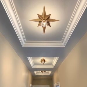 Full Copper Star Ceiling Light Fixture American Style Octagonal Dome Light Simple Balcony Porch Aisle Stairs Kitchen Ceiling Lamp2251