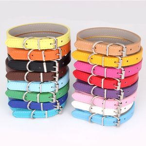 Hot!Pet Product Soft Leather Dog Collar Adjustable Puppy Cat Necklace Leash Strap for Small Medium Big Dog 16 Color Pet Supplies