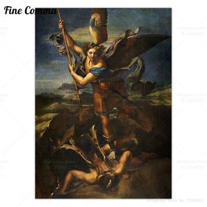 Saint Michael Archangel Vanquing Şeytan Raphael Vintage Poster Dini Duvar Sanat Tuval Cennette Baskı Savaşı Resim Dekoru