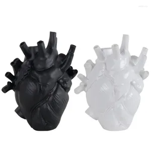 Vases Heart Vase For Home Decor White And Black Ceramic Resin Flower Plant Flowerpot Body Sculpture Desktop Pot