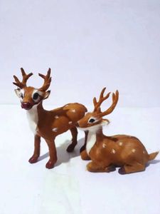 Dolls de pelúcia simulada Sika Deer Toy Hard Model Plastic and Real Fur Deer Craftsanhismo Decoração Home Chirstmas Presente H2980 J240410