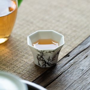 30ml Hand Painted Art White Ceramic Teacup Octagonal Single Master Cup For Smell Tea Household Kung Fu Puer Teaware Accessories