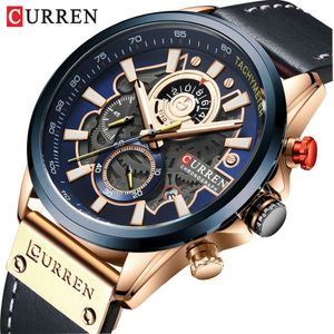 Curren Watch Men Fashion Quartz Watches Leather Strap Sport Clocks Armswatch Chronograph Clock Manlig kreativ design Dial274e