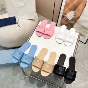 Classic designer slippers Flats for women Triangle Mark 100% leather slipper Summer lady soft padded thong sandals Flip flops outdoor beach pool slides plus size