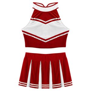 Women Adults Cheerleader Uniform Performance Outfit Cheerlead Crop Top Mini Pleated Skirt Japanese Schoolgirl Cosplay Costume