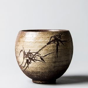 4スタイルの手彫りの陶器竹カップchrysanthemum ZenティーカップセットティーウェタリーティーセンターランティーカッププラムLily deng