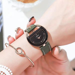 Wristwatches Design Semi-circle Dial Leather Strap Personality Quartz Watch Women's Accessories For Women Small Elegant Woman