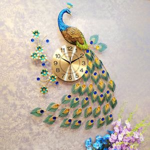 VILLAS PEACOCK WALL WEALL DEKORM HOME SIEMINA SYPIALNIE Sypialnia Mute Wall Watch Modern Design Digital Clock Metal Clocks283x