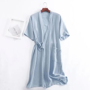 Gamepads estate 100% garza di cotone crepe vesti a maniche corte per donne e uomini a pelo solido a pelo morbido giapponese Kimono Robe 2021