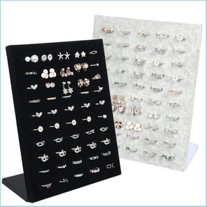 Smyckestativ Black Grey Veet Display Case Jewelry Ring Displays Stand Board Holder Storage Box Plate Organizer 1241 E3 Drop Deliv314Z